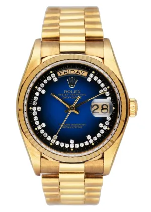 Rolex Day Date 18038 Blue Vignette Diamond Dial Yellow Gold Mens Watch