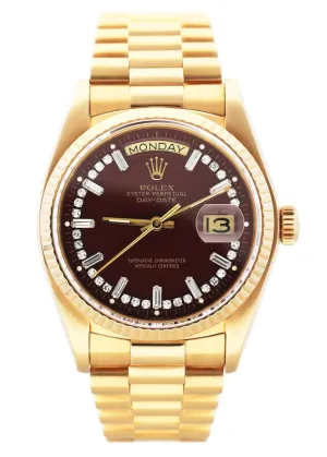 Rolex Day Date 18038 Diamond OxBlood Stella Dial Mens Watch
