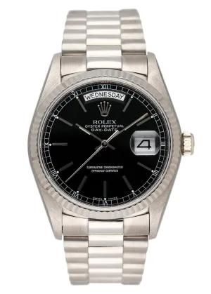 Rolex Day-Date 18039 Black Dial 18K White Gold Mens Watch Box Papers