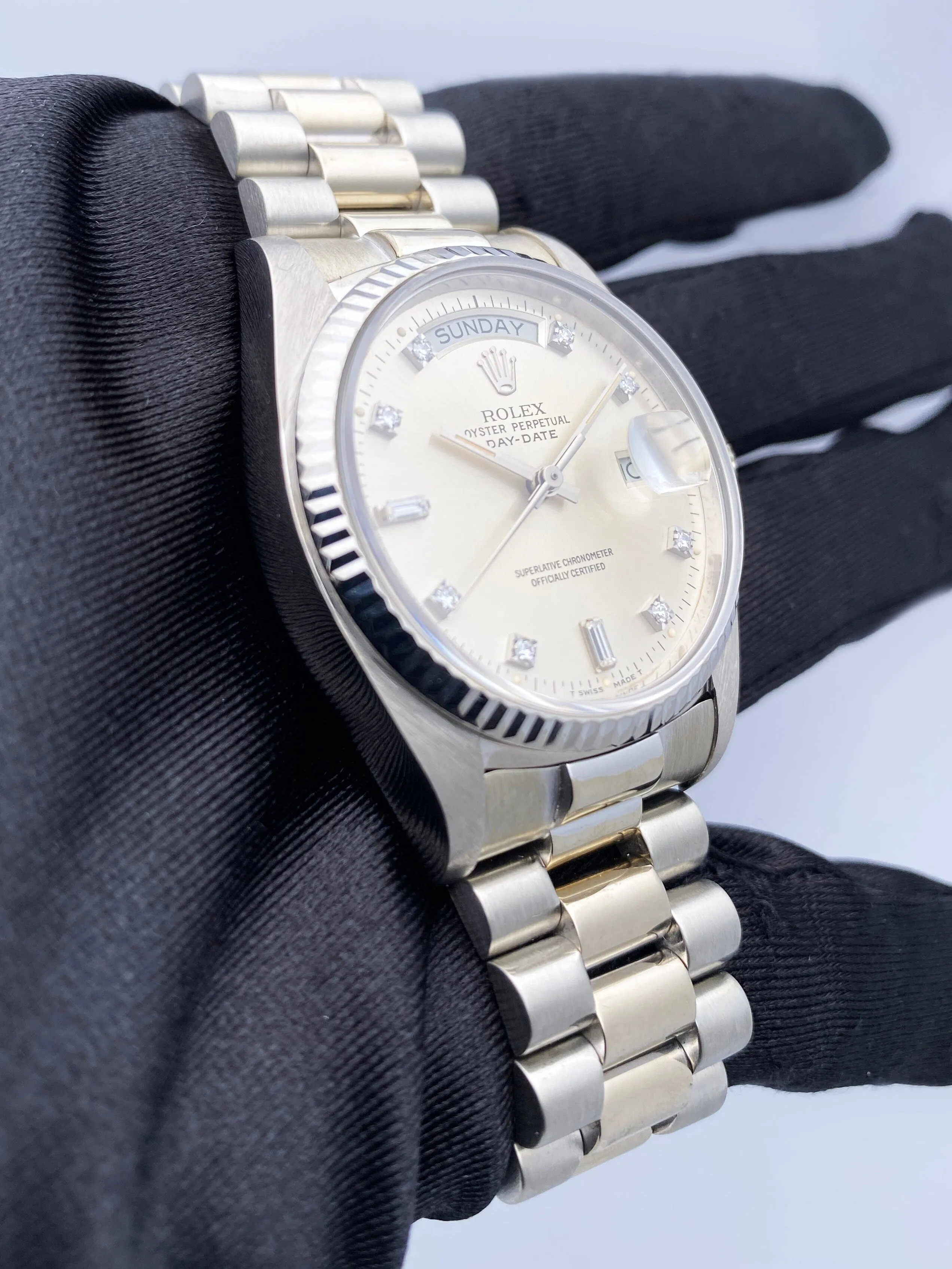 Rolex Day-Date 18039 Diamond Dial 18K White Gold Mens Watch