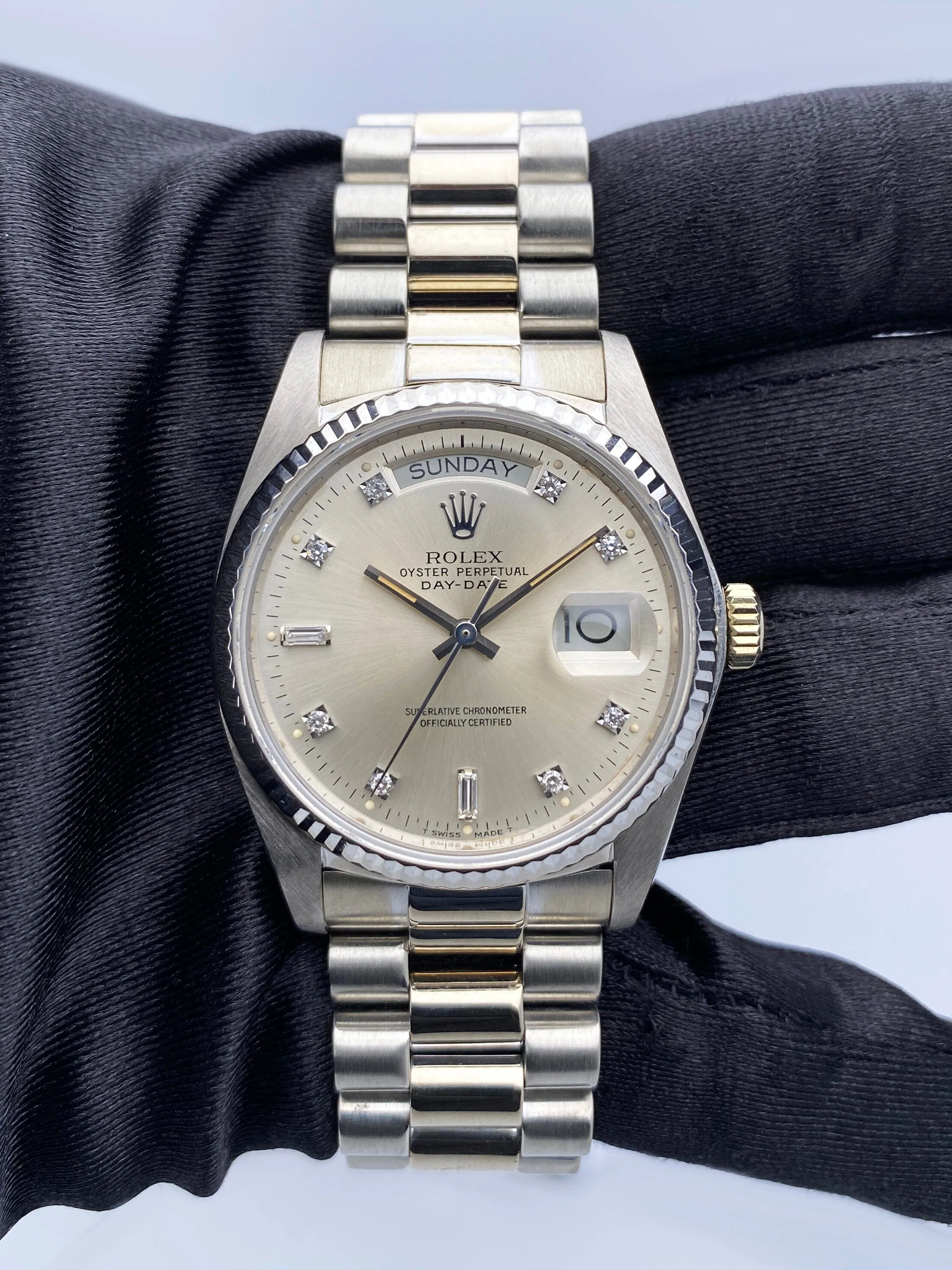 Rolex Day-Date 18039 Diamond Dial 18K White Gold Mens Watch