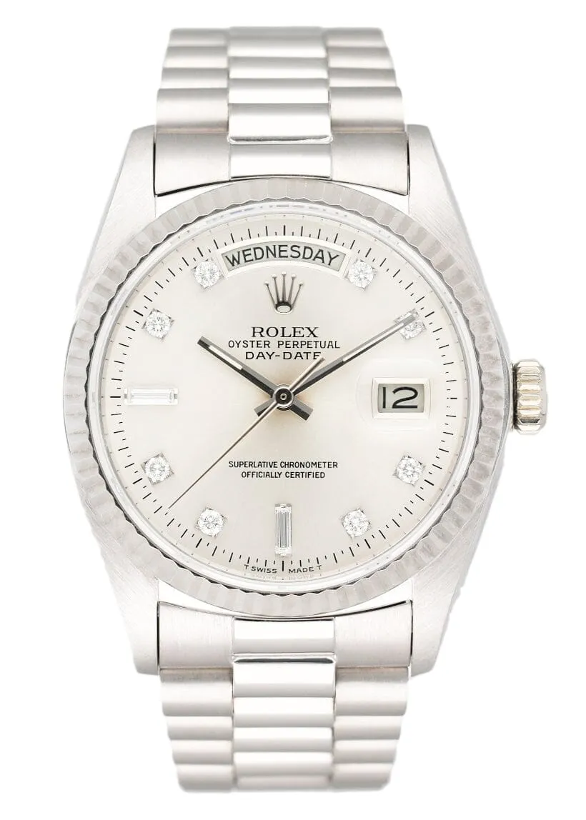 Rolex Day-Date 18039 Diamond Dial 18K White Gold Mens Watch