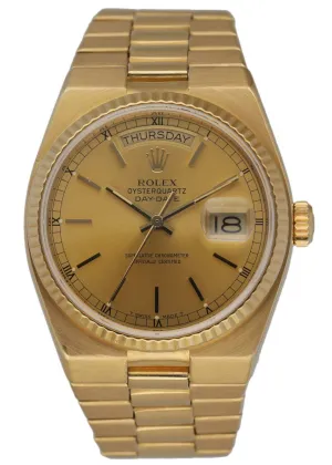 Rolex Day Date Oysterquartz 19018 18K Yellow Gold Men's Watch