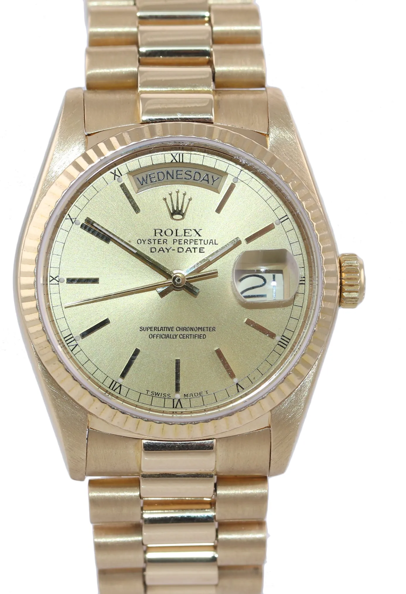 Rolex Day-Date President 18038 18k Yellow Gold Champagne Quickset 36mm Watch