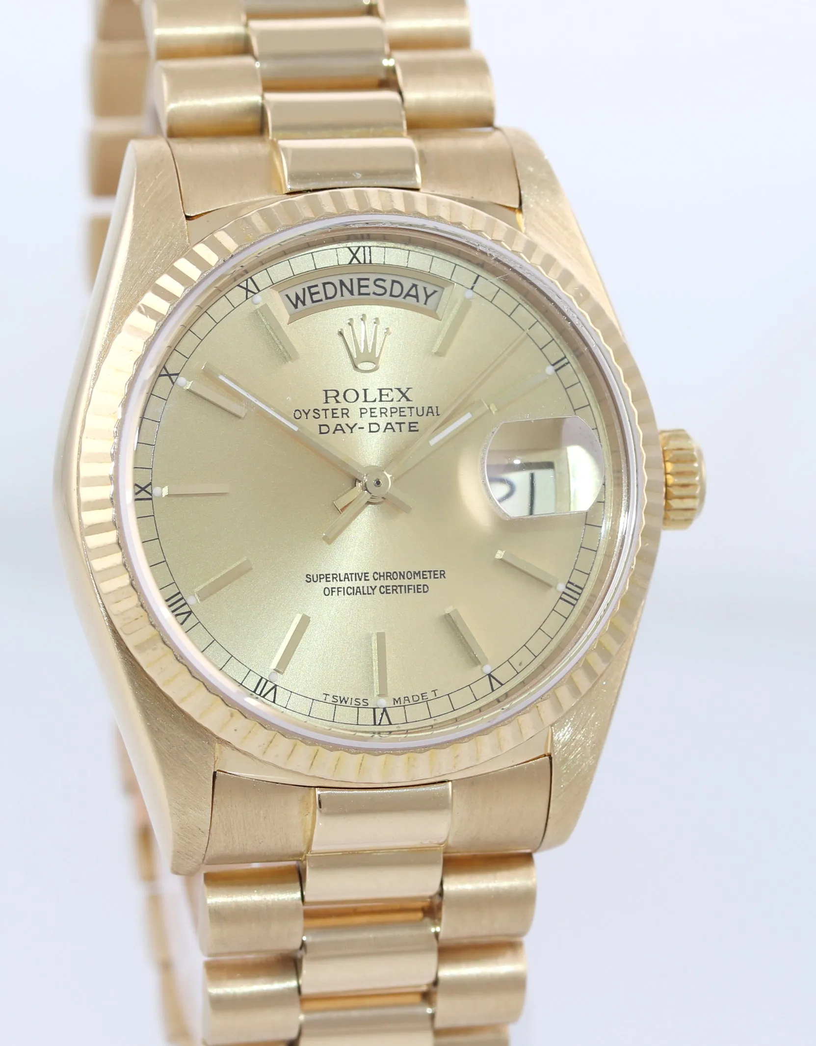 Rolex Day-Date President 18038 18k Yellow Gold Champagne Quickset 36mm Watch