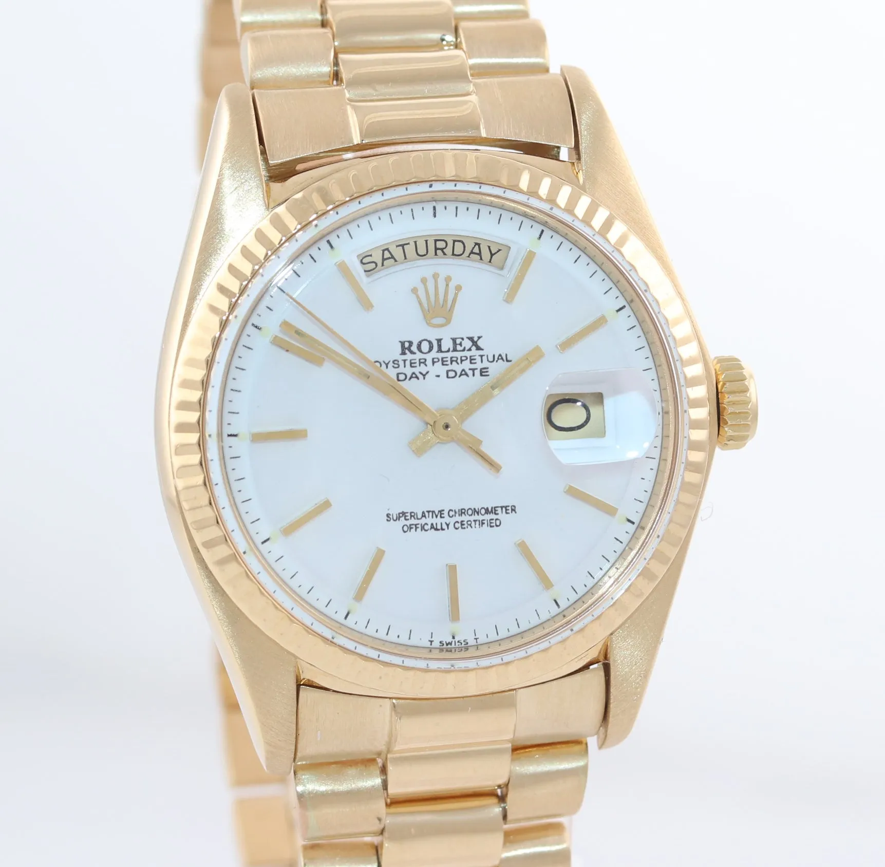 Rolex Day-Date President 36mm 1803 Yellow Gold 36mm White Stick Pie Pan Watch