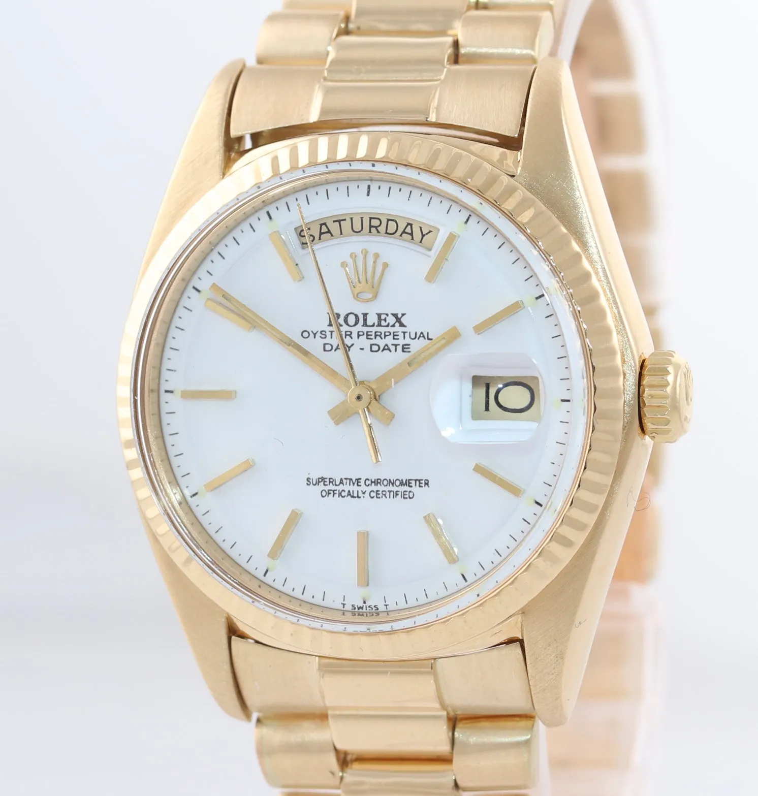 Rolex Day-Date President 36mm 1803 Yellow Gold 36mm White Stick Pie Pan Watch
