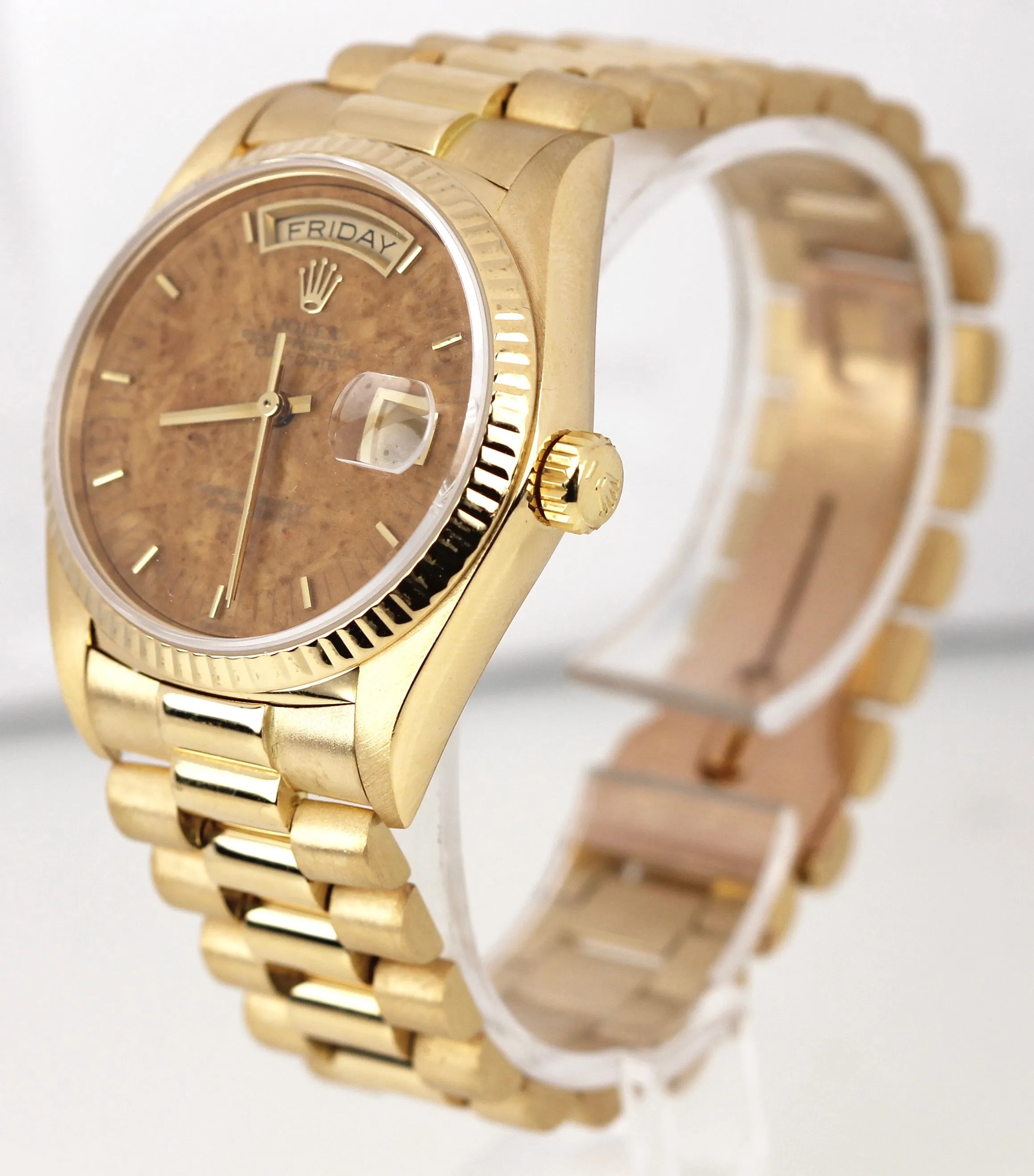 Rolex Day-Date President 36mm 18038 18K Gold Burl Wood Watch Presidential