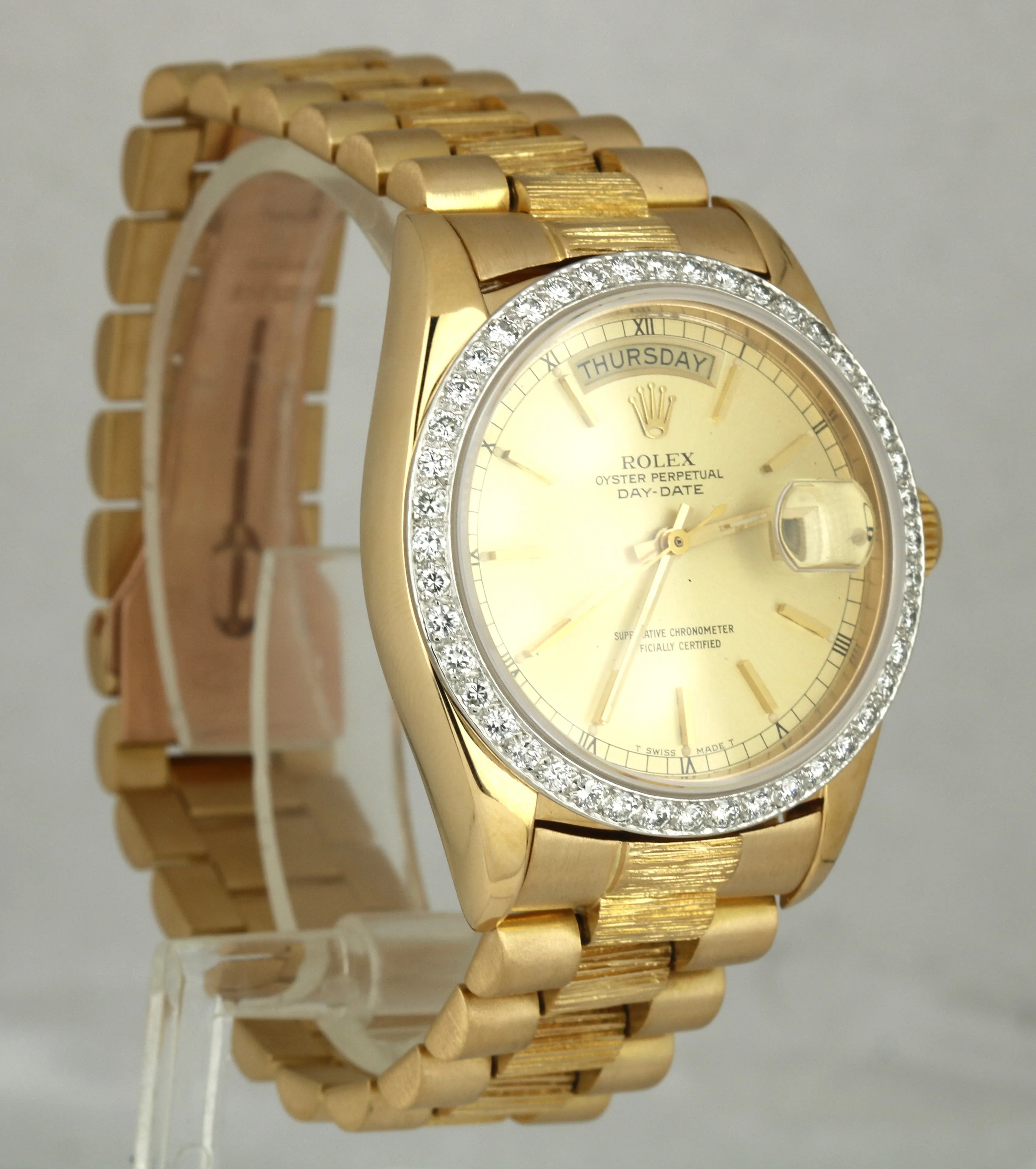 Rolex Day-Date President 36mm 18078 Bark 18K Gold Diamond Bezel Watch 18038