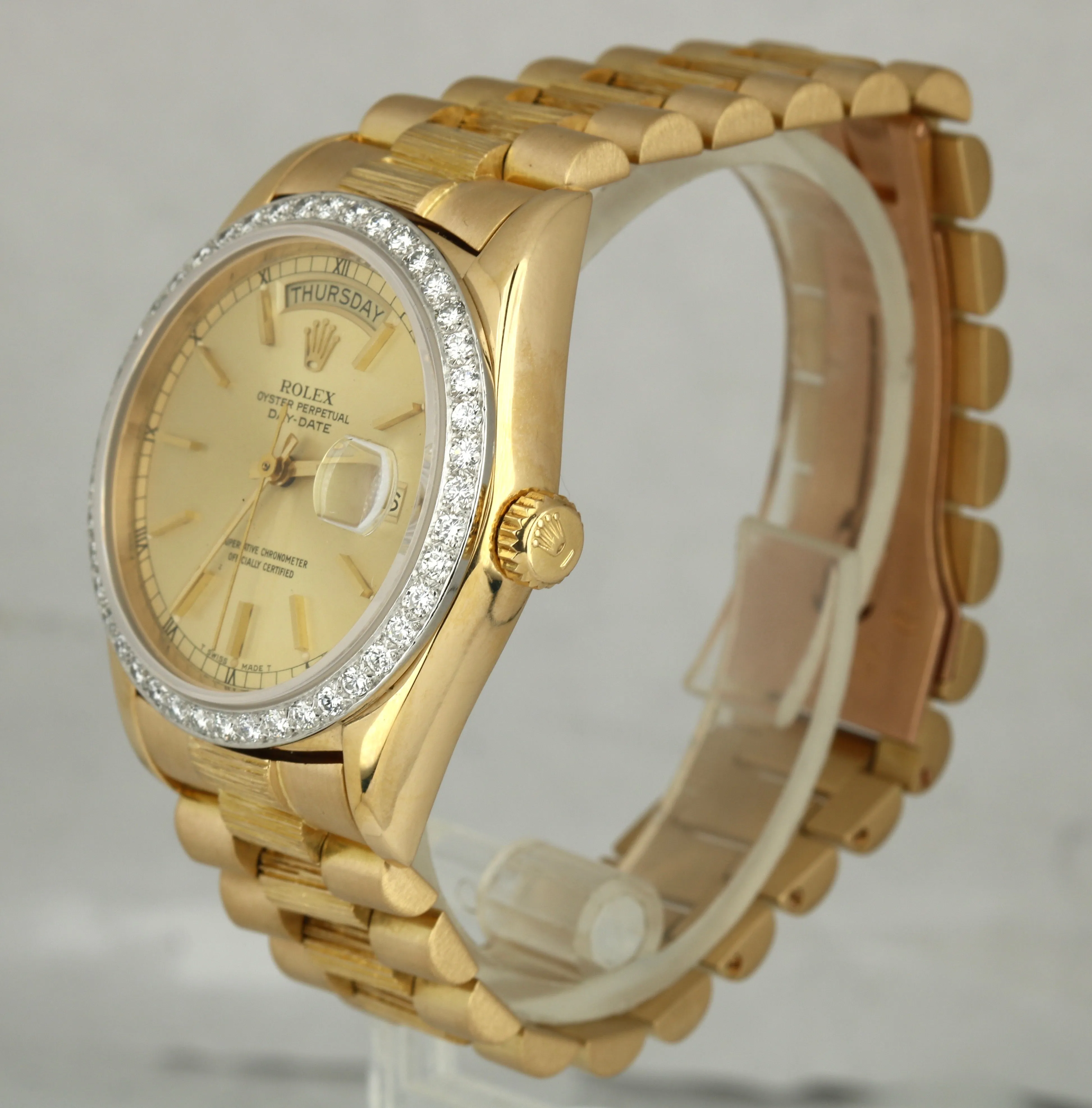 Rolex Day-Date President 36mm 18078 Bark 18K Gold Diamond Bezel Watch 18038