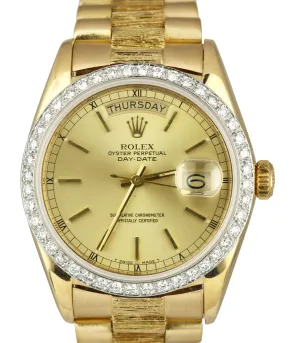 Rolex Day-Date President 36mm 18078 Bark 18K Gold Diamond Bezel Watch 18038