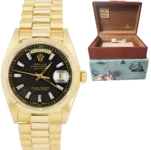 Rolex Day-Date President Black Patina Diamond 36mm 18K Yellow Gold Watch 18038