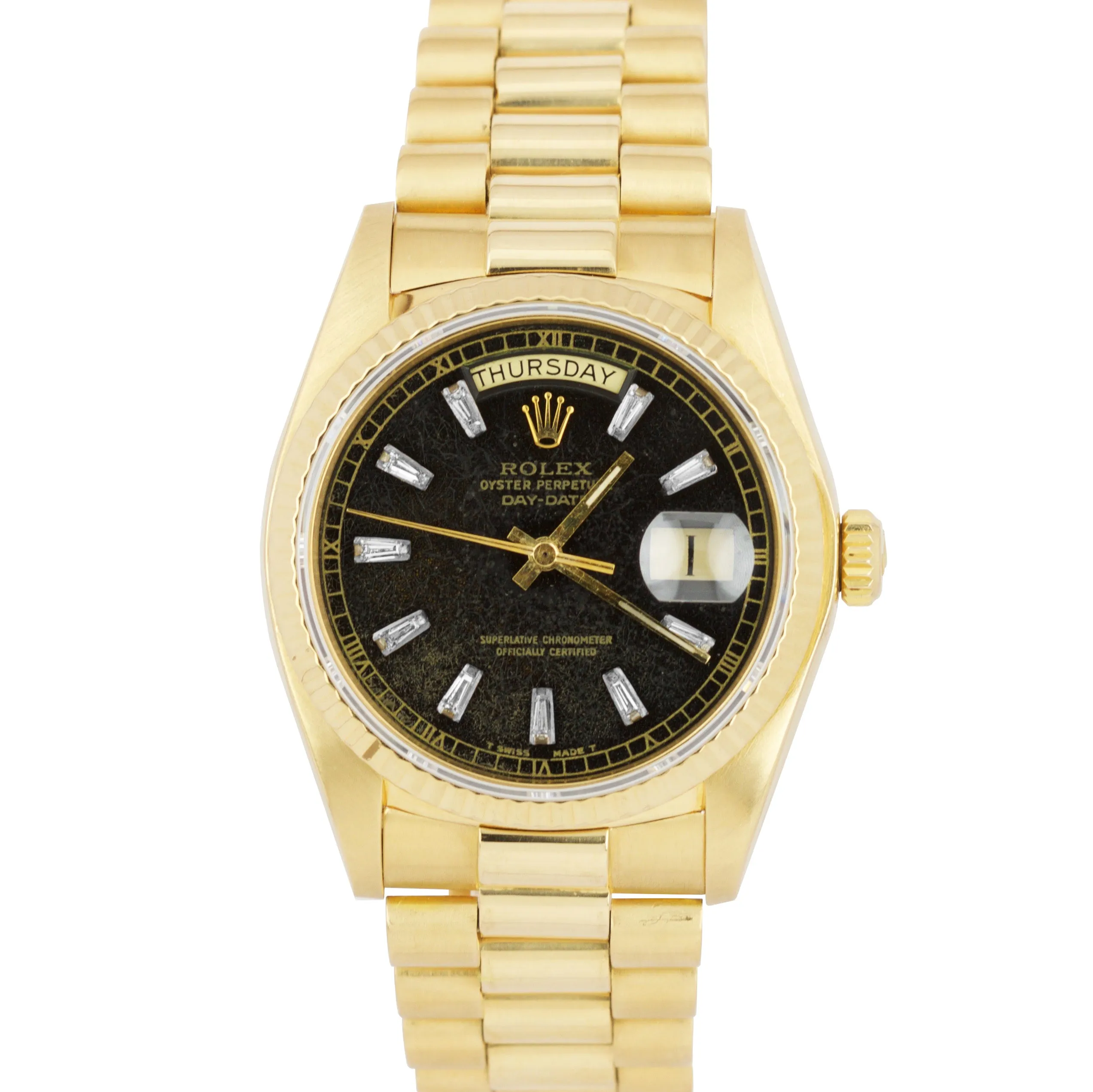 Rolex Day-Date President Black Patina Diamond 36mm 18K Yellow Gold Watch 18038