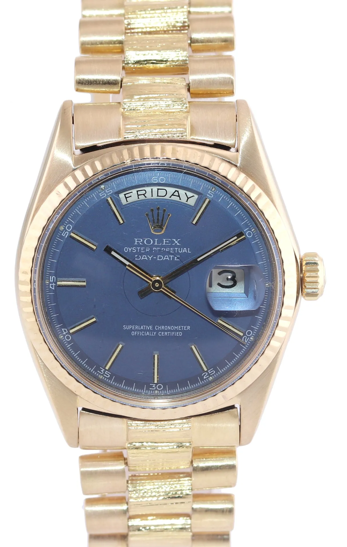 Rolex Day-Date President Yellow Gold Bark 1803 Blue Dial Watch Box