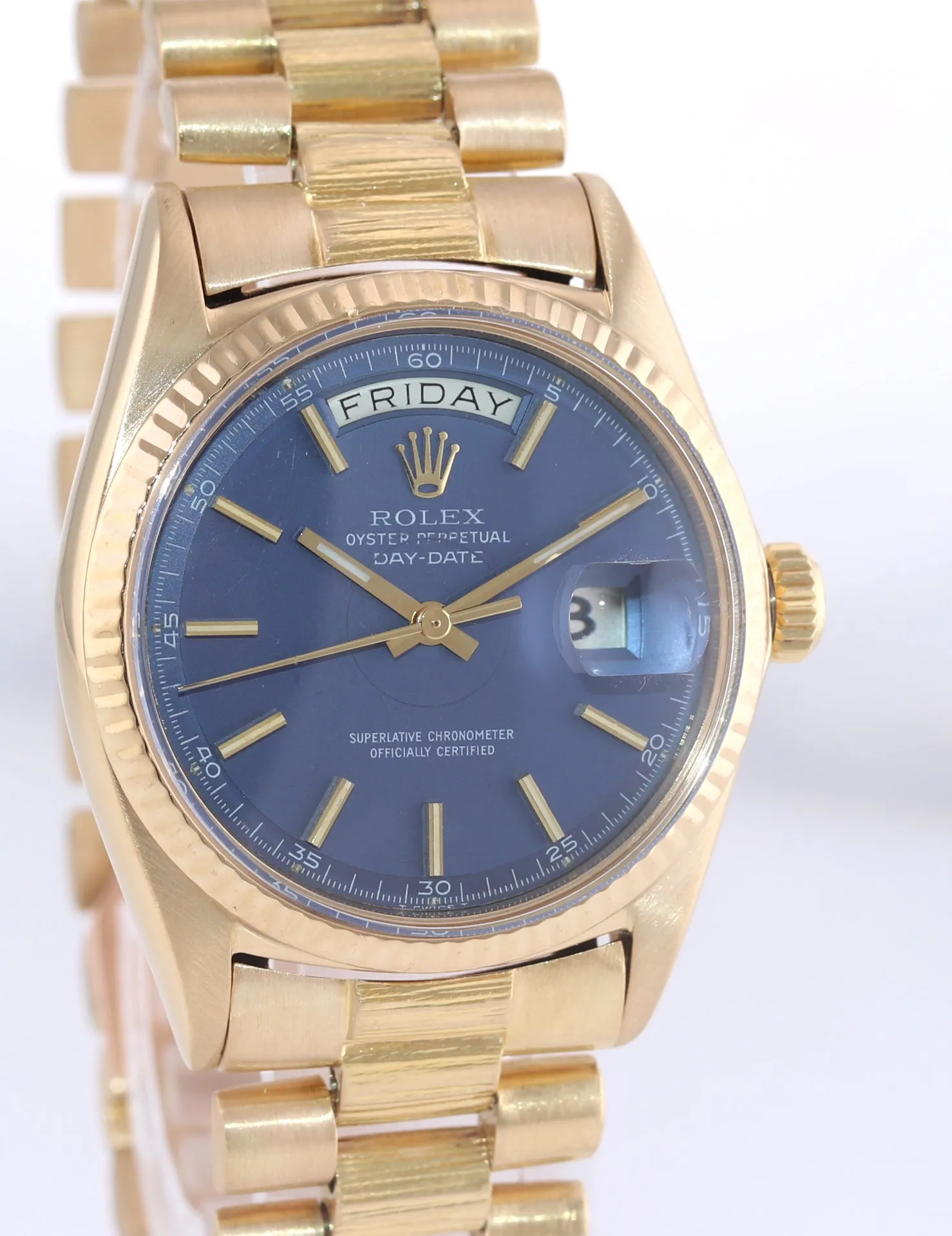 Rolex Day-Date President Yellow Gold Bark 1803 Blue Dial Watch Box