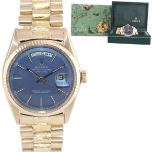 Rolex Day-Date President Yellow Gold Bark 1803 Blue Dial Watch Box