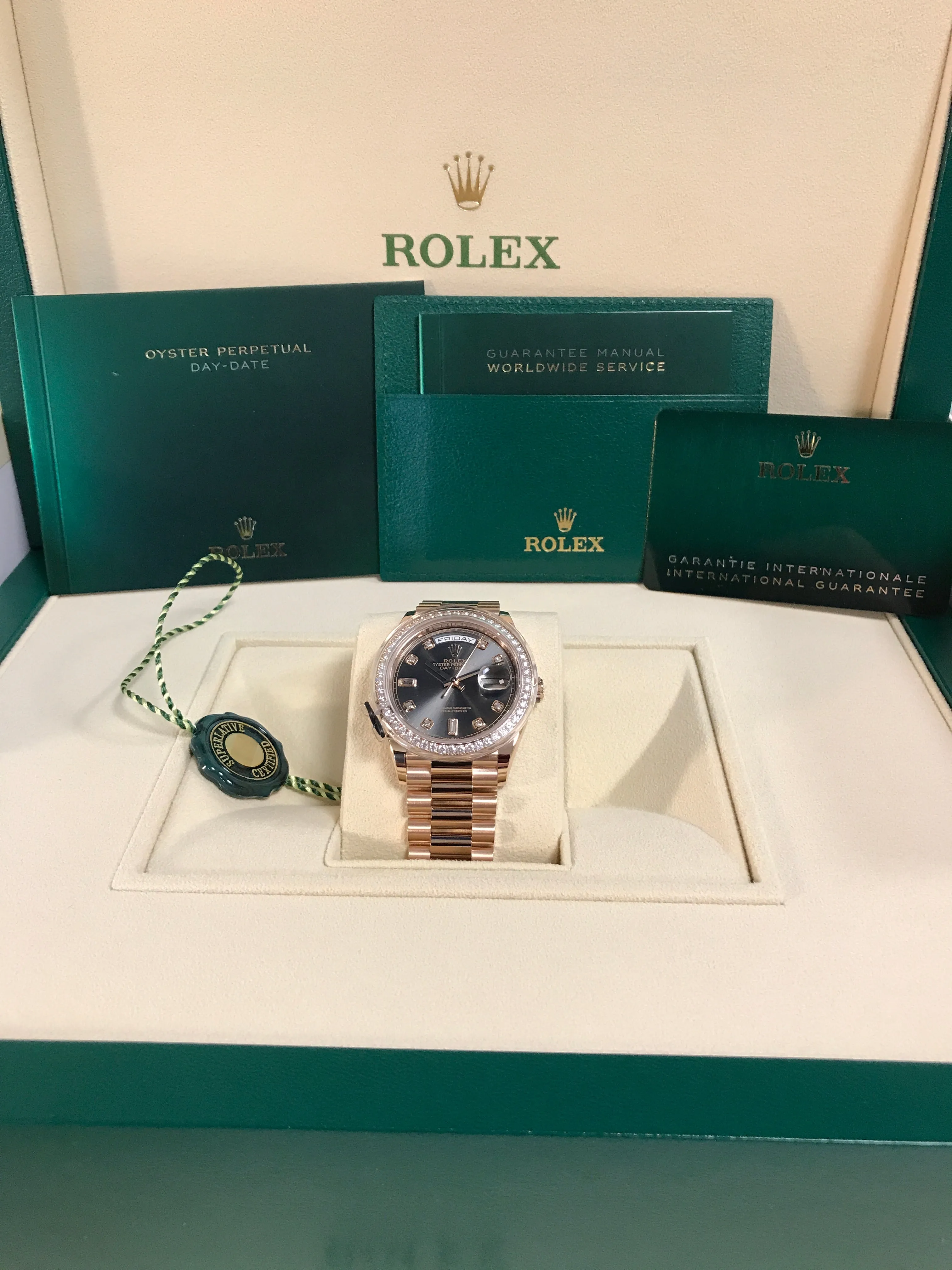 Rolex DayDate 36 Everose Gold & Diamond President Slate (128345RBR-0052)