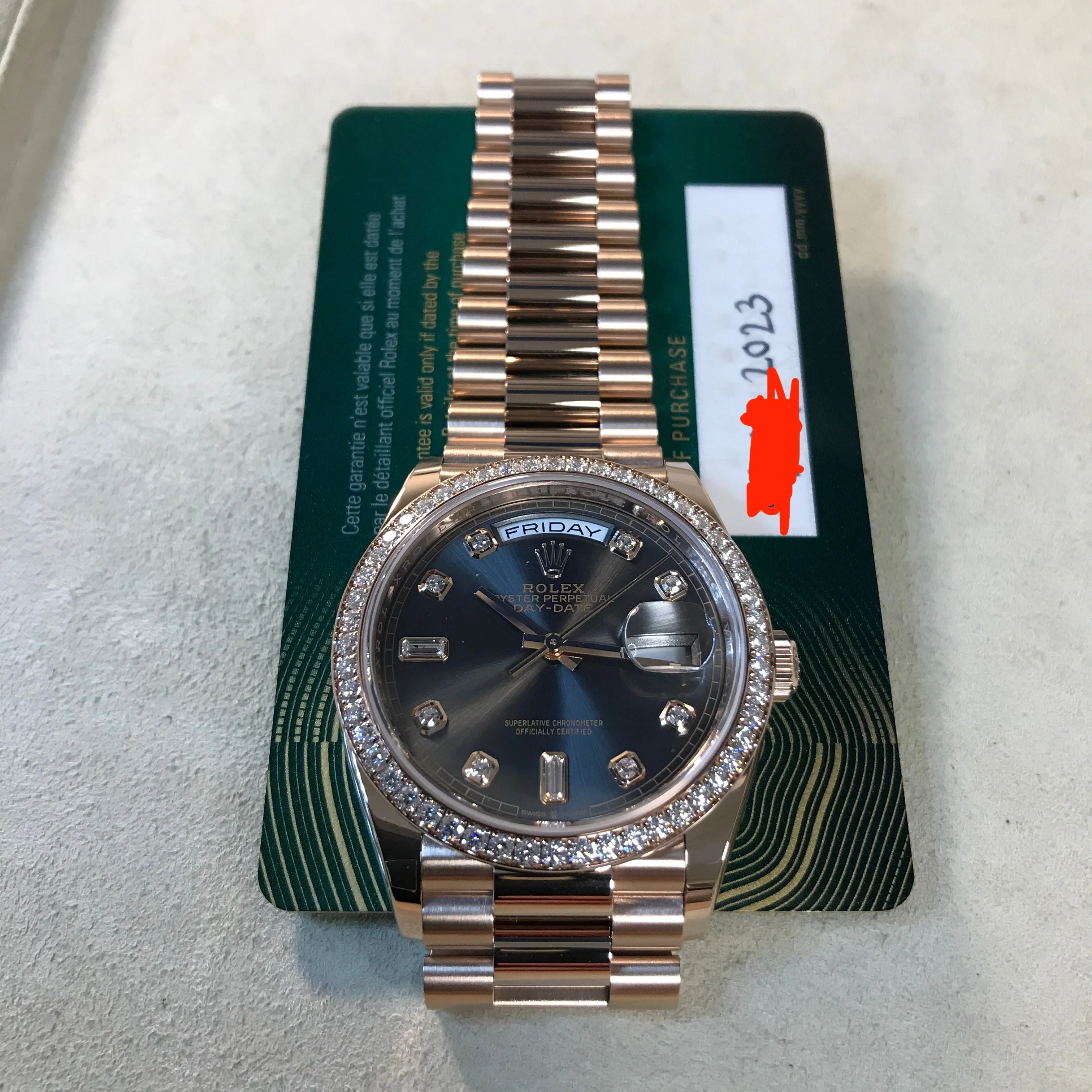 Rolex DayDate 36 Everose Gold & Diamond President Slate (128345RBR-0052)