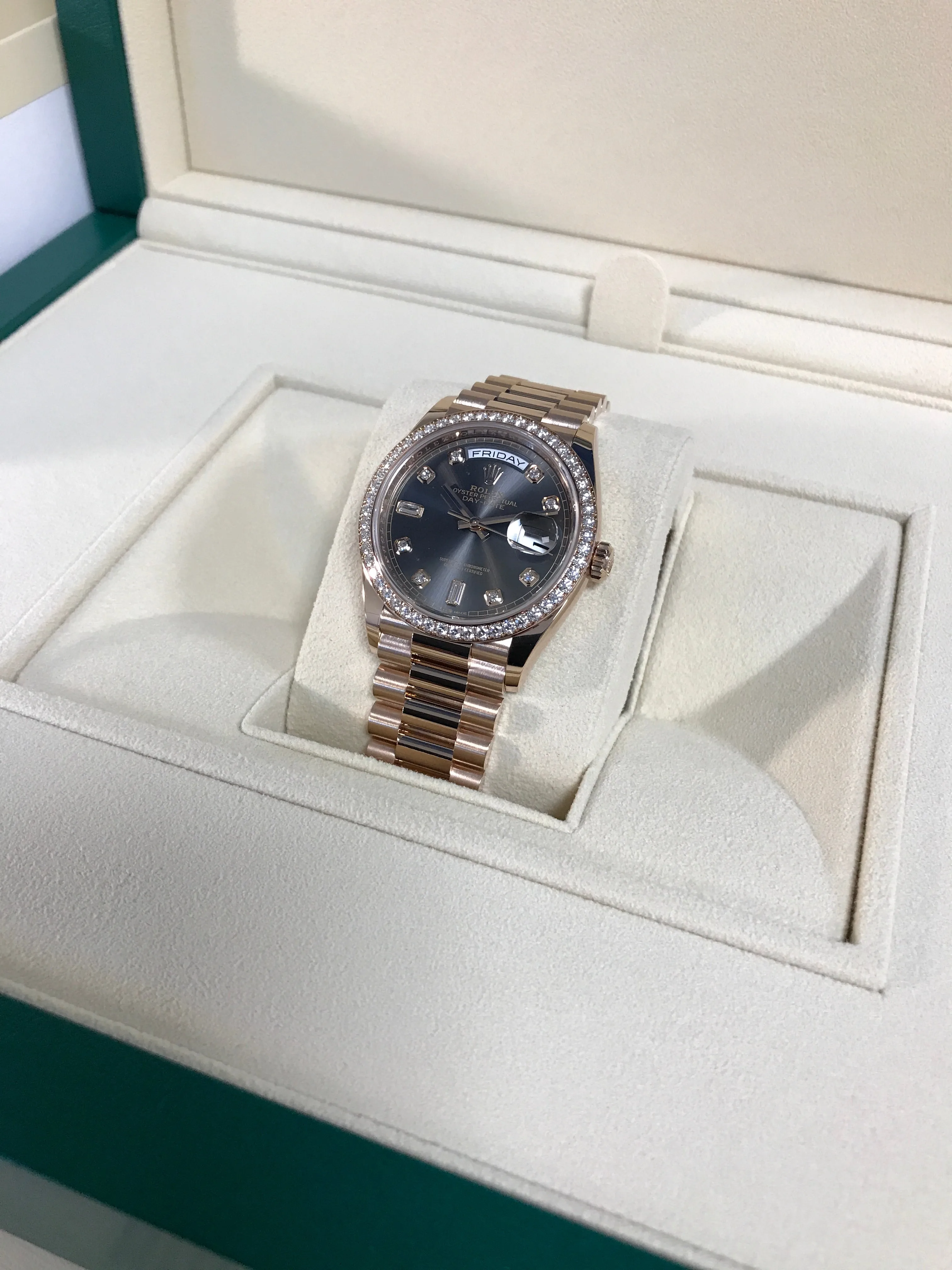 Rolex DayDate 36 Everose Gold & Diamond President Slate (128345RBR-0052)