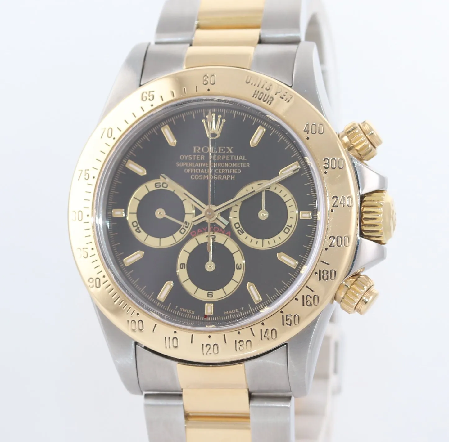 Rolex Daytona 16523 Black Dial Zenith 18k Gold Steel Two Tone Chrono Watch Box