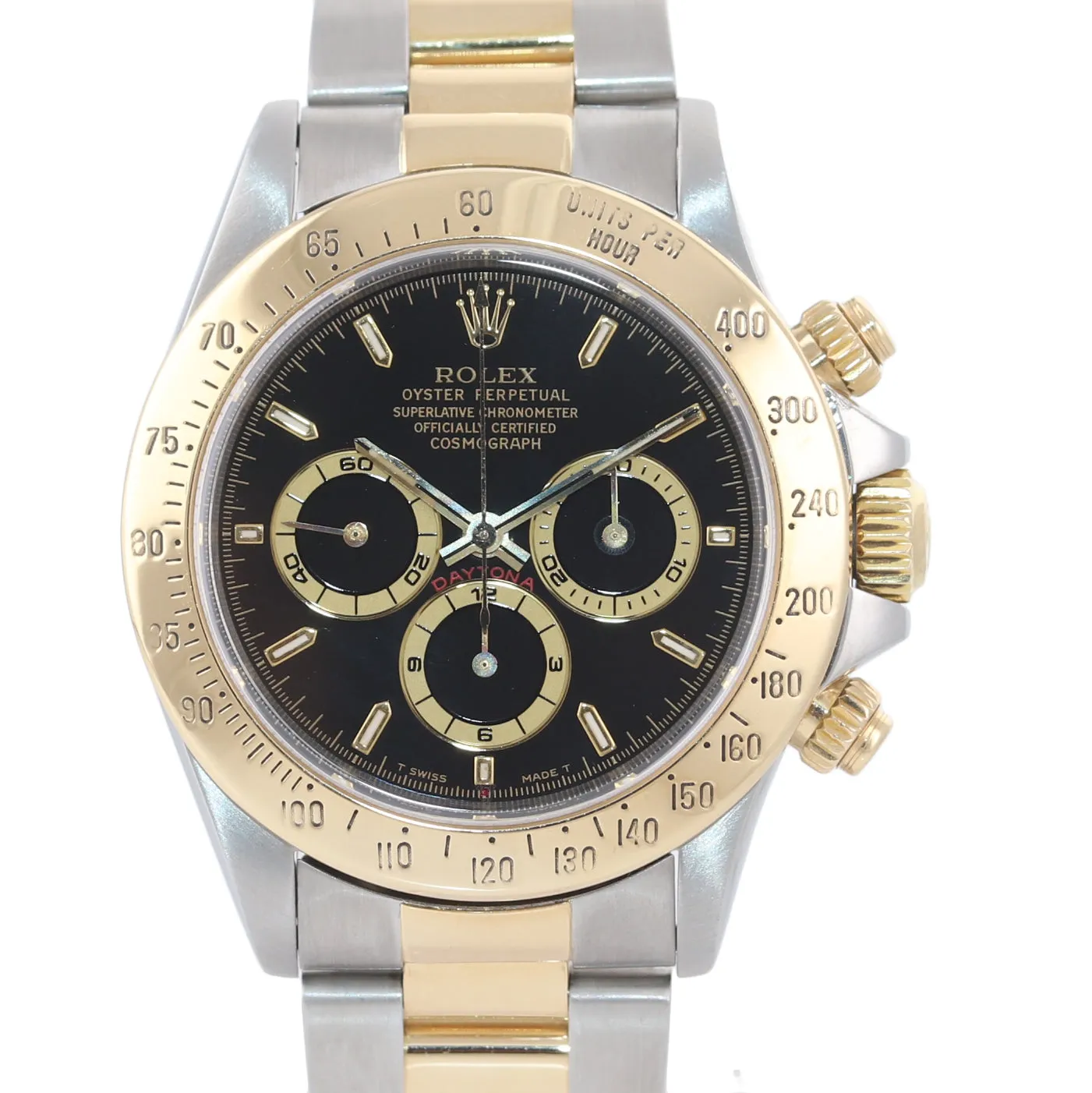 Rolex Daytona 16523 Black Dial Zenith 18k Gold Steel Two Tone Chrono Watch Box
