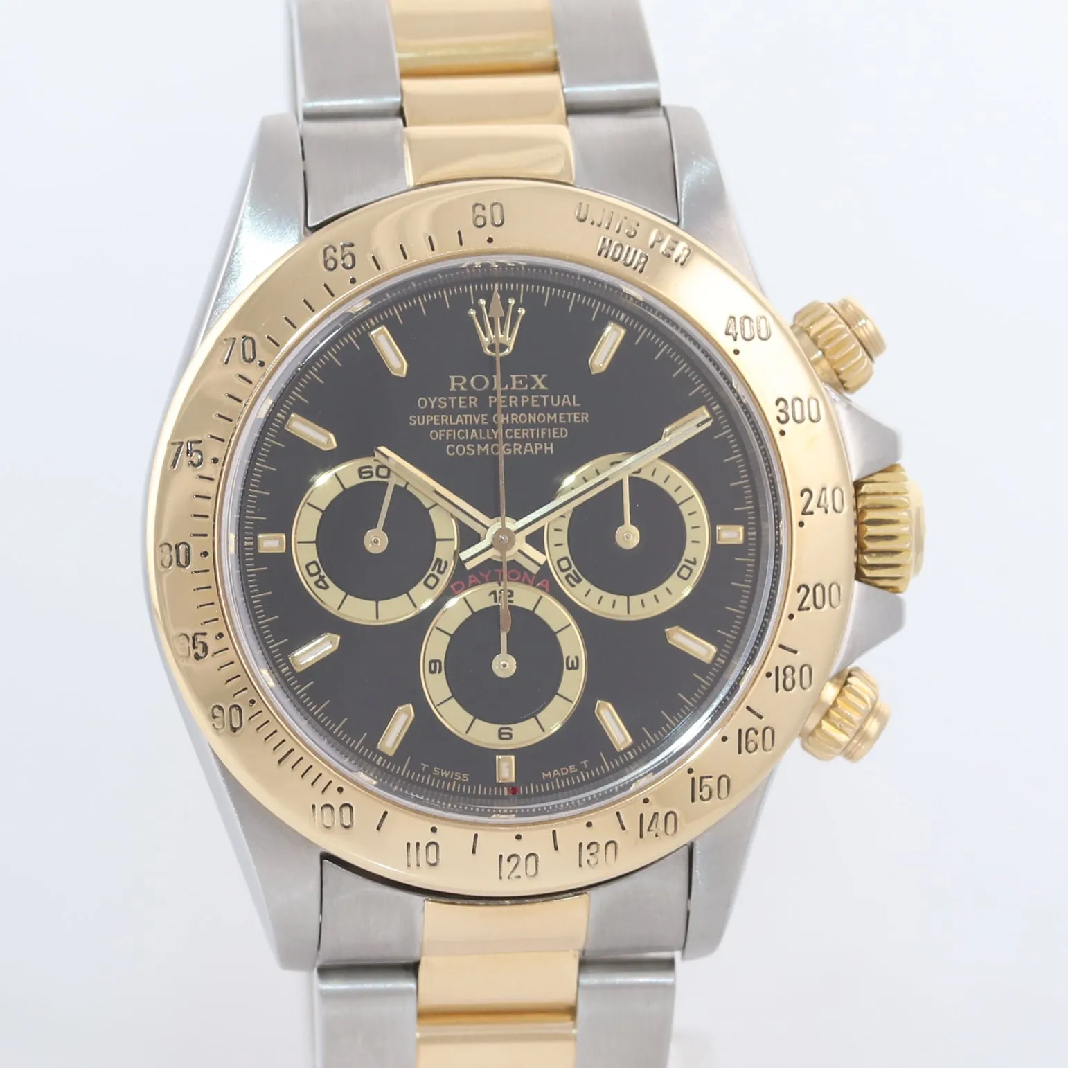 Rolex Daytona 16523 Black Dial Zenith 18k Gold Steel Two Tone Chrono Watch Box