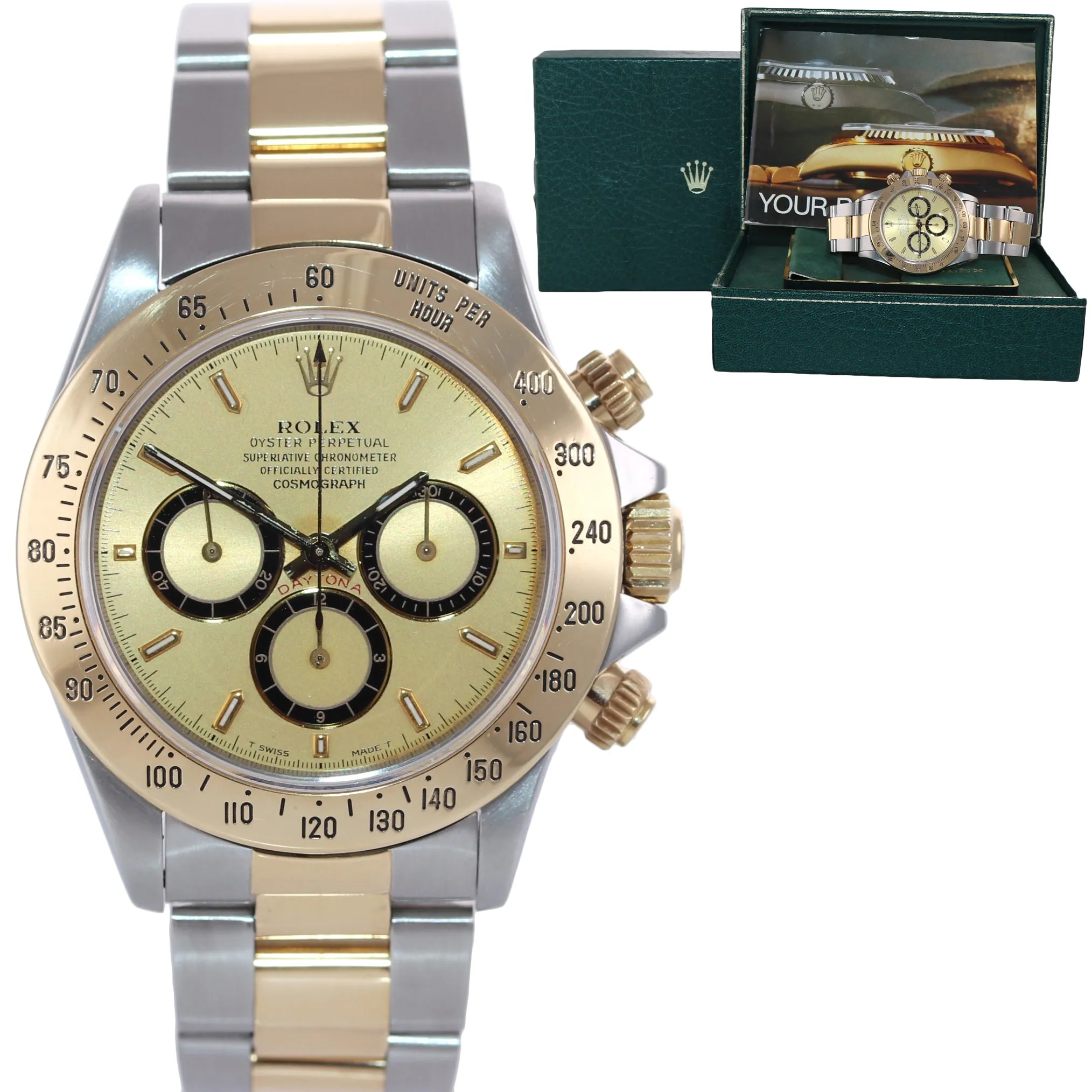 Rolex Daytona 16523 Zenith Champagne yellow gold steel Two Tone Inverted 6 Watch