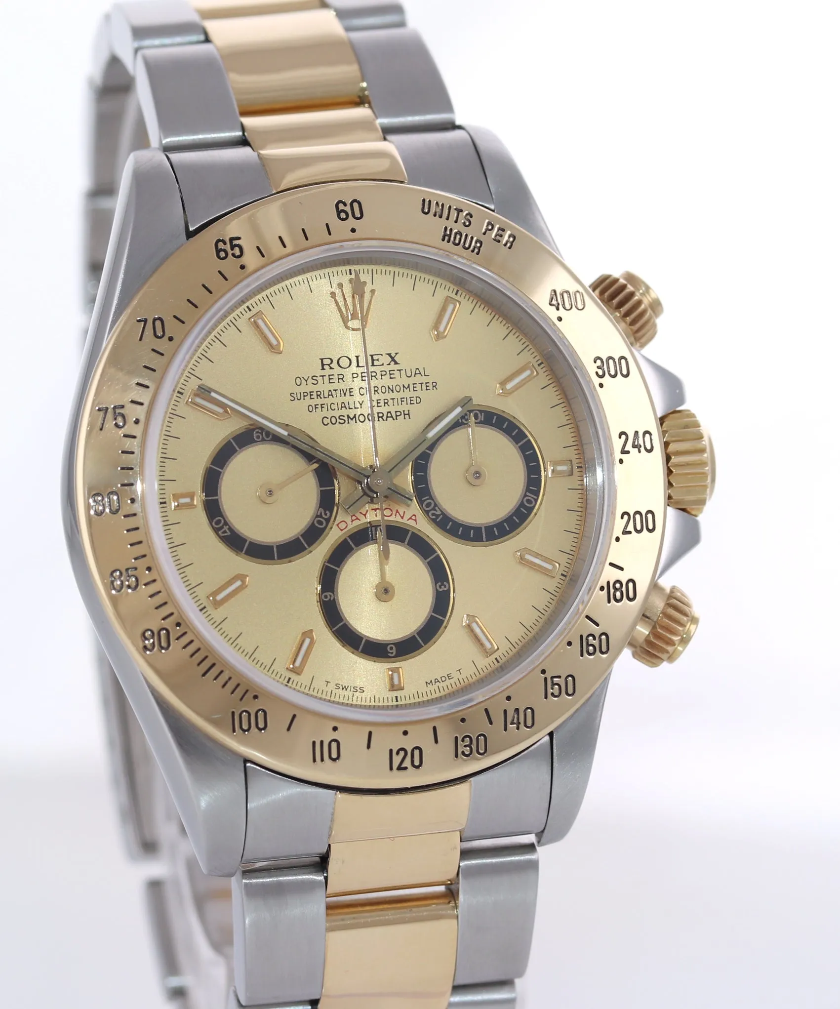 Rolex Daytona 16523 Zenith Champagne yellow gold steel Two Tone Inverted 6 Watch