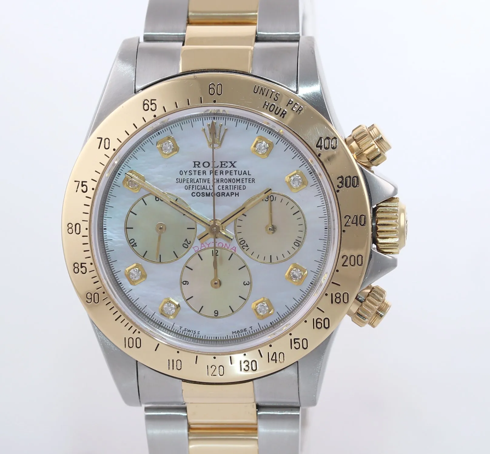 Rolex Daytona 16523 Zenith Two Tone 18 Yellow Gold MOP Diamond Dial Watch Box