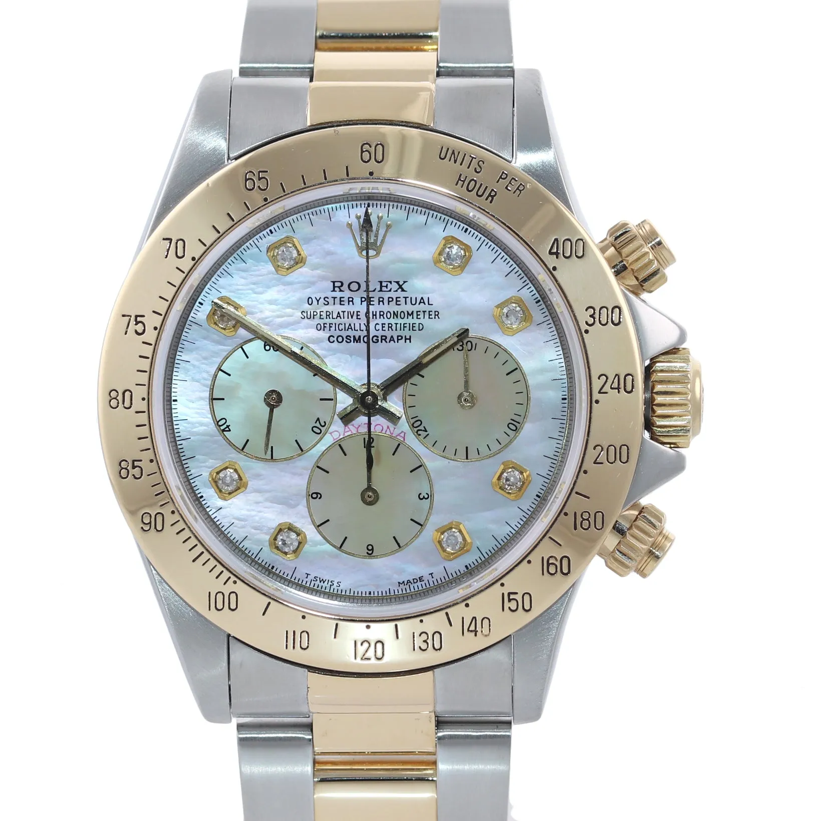 Rolex Daytona 16523 Zenith Two Tone 18 Yellow Gold MOP Diamond Dial Watch Box