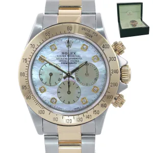 Rolex Daytona 16523 Zenith Two Tone 18 Yellow Gold MOP Diamond Dial Watch Box
