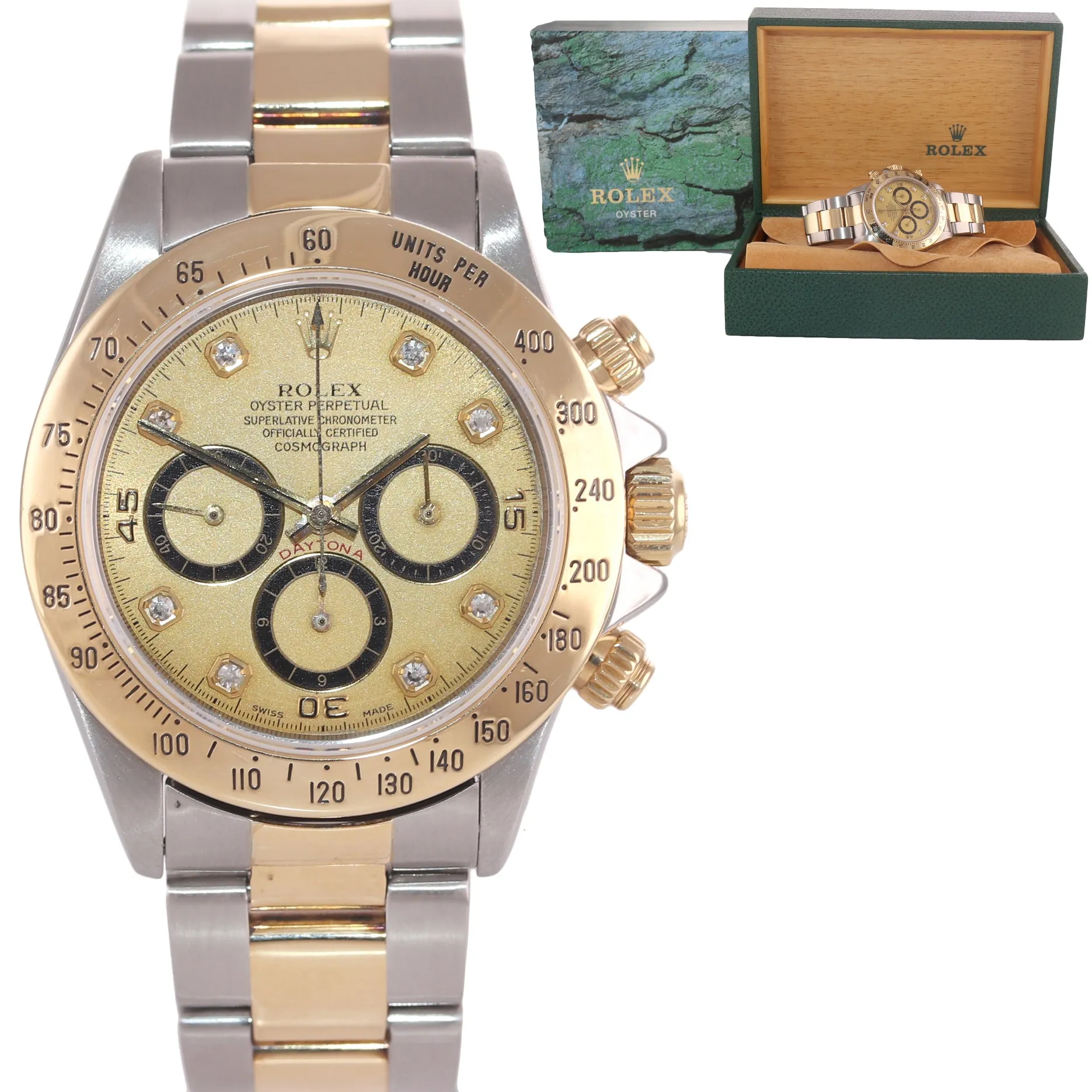 Rolex Daytona Zenith Inverted 6 Champagne Diamond 16523 18k Gold Steel Watch