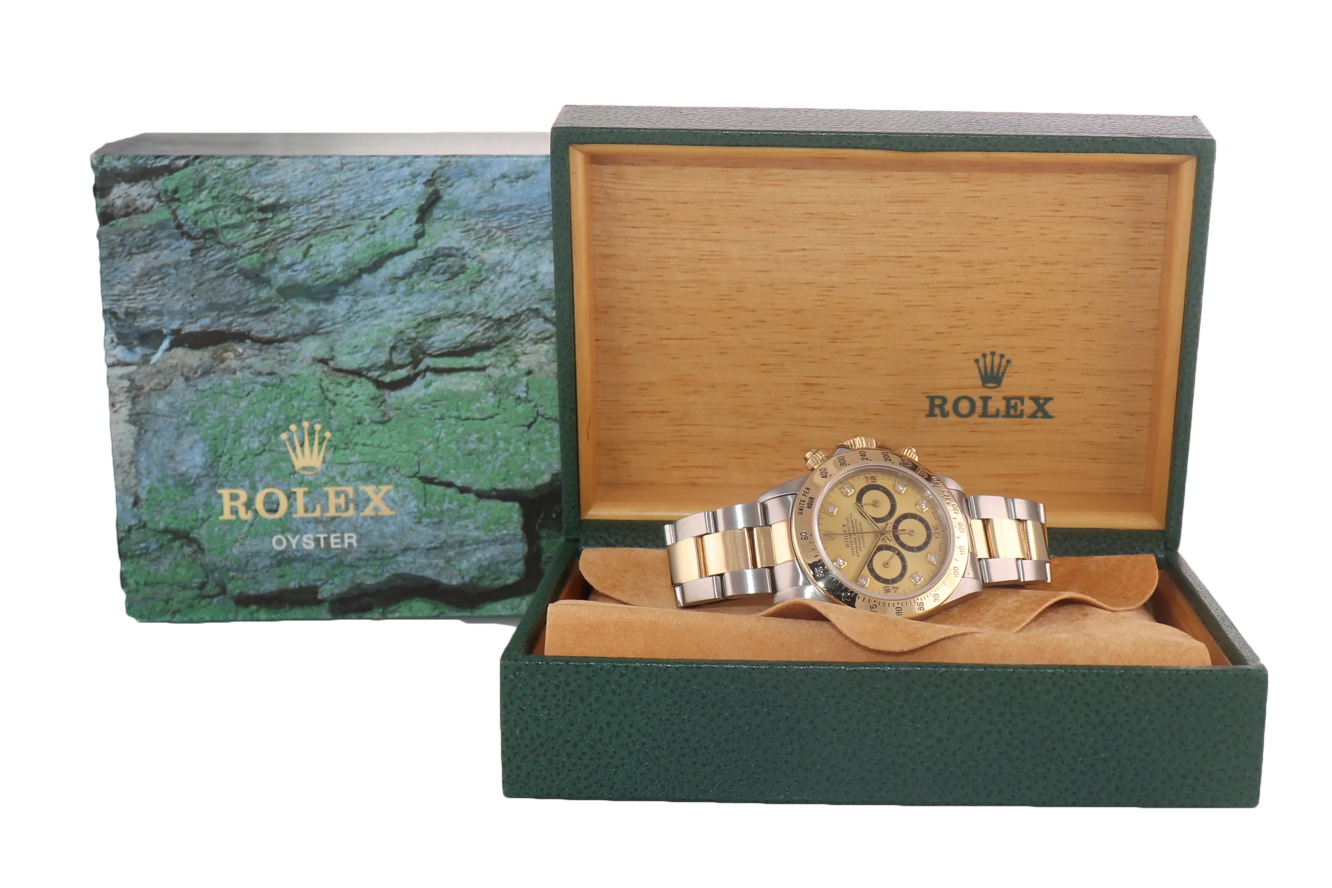 Rolex Daytona Zenith Inverted 6 Champagne Diamond 16523 18k Gold Steel Watch