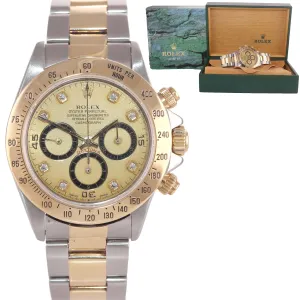 Rolex Daytona Zenith Inverted 6 Champagne Diamond 16523 18k Gold Steel Watch