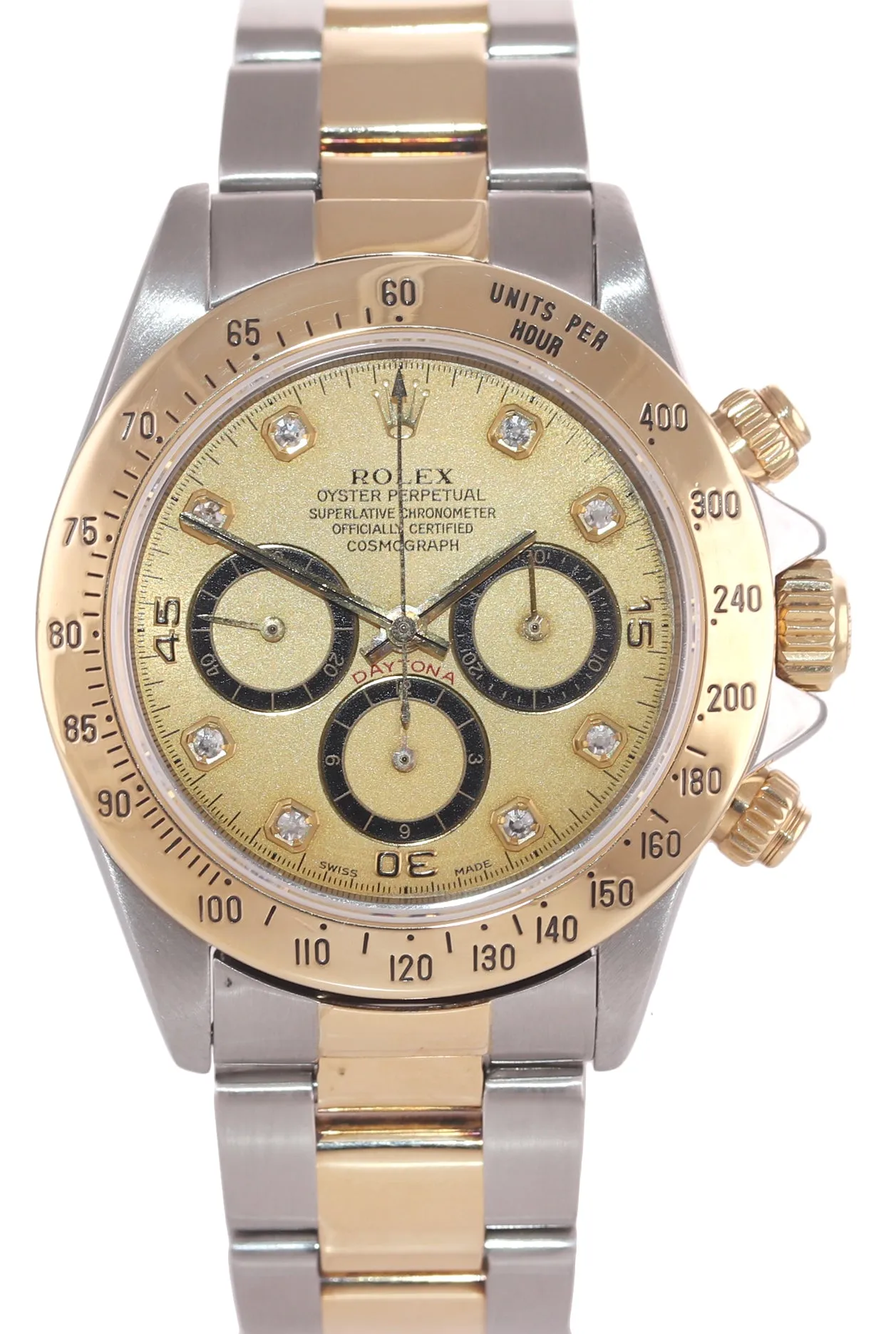 Rolex Daytona Zenith Inverted 6 Champagne Diamond 16523 18k Gold Steel Watch