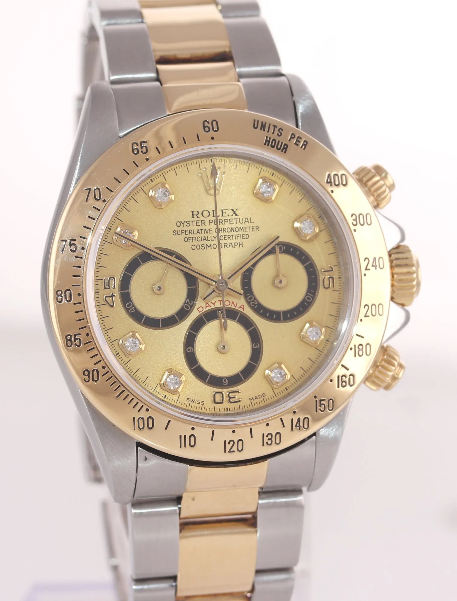 Rolex Daytona Zenith Inverted 6 Champagne Diamond 16523 18k Gold Steel Watch