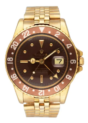 Rolex GMT-Master 1675 Brown Dial 18K Yellow Gold Mens Watch
