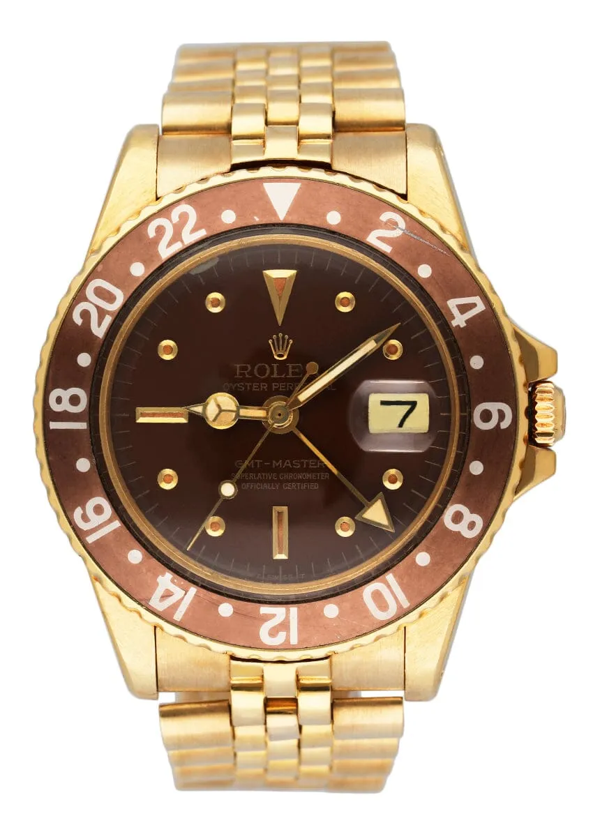 Rolex GMT-Master 1675 Brown Dial 18K Yellow Gold Mens Watch