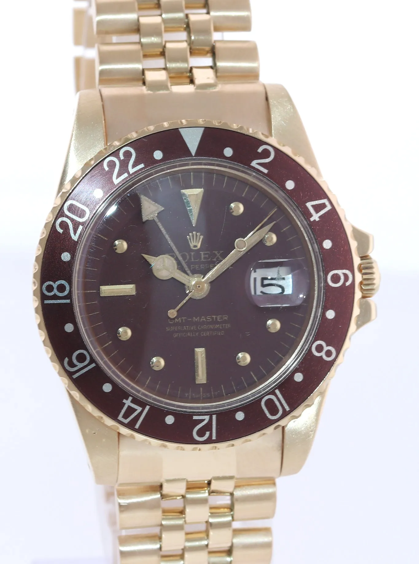 Rolex GMT-Master 1675 Jubilee 18k Yellow Gold Nipple Root Beer Watch Box
