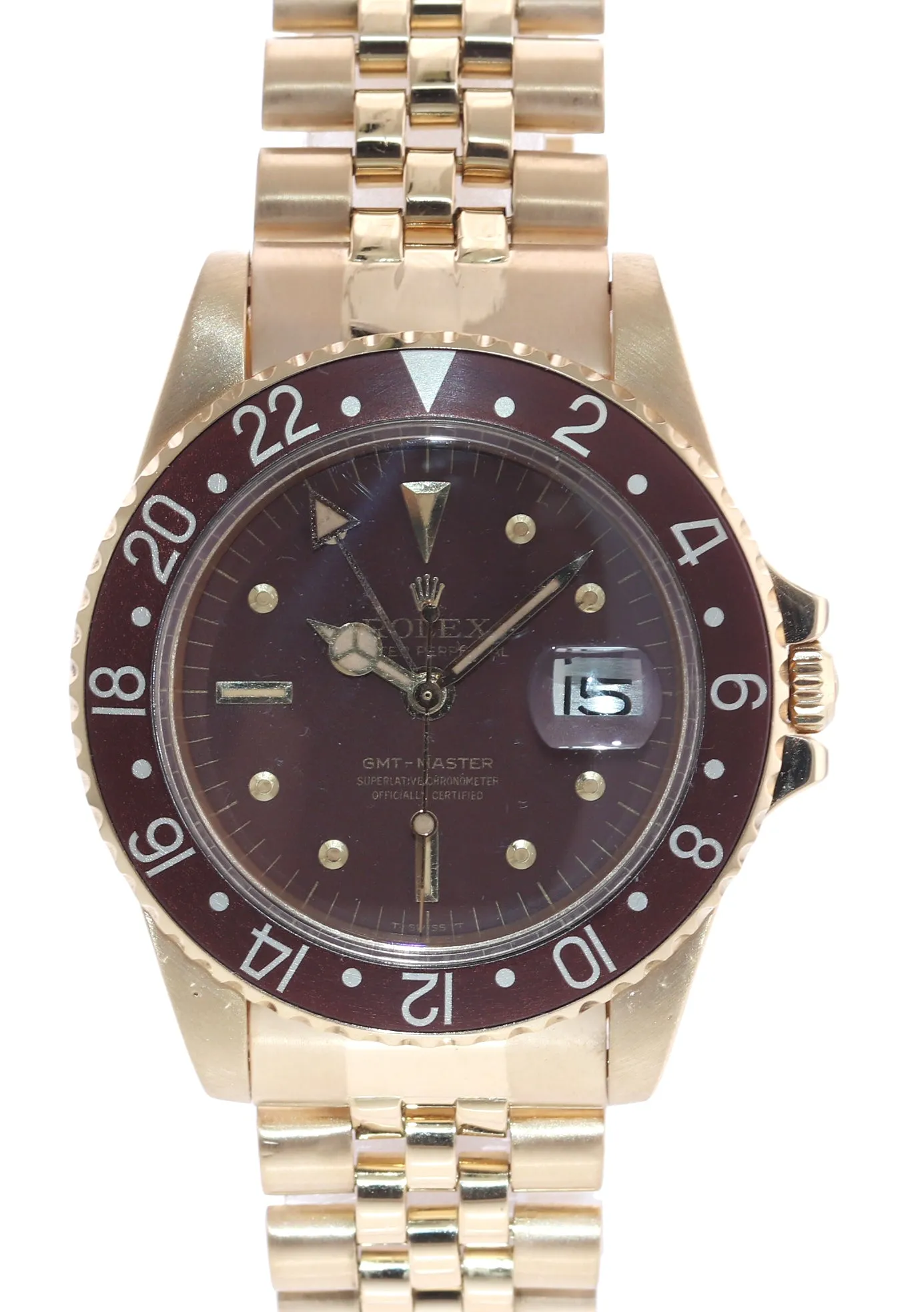 Rolex GMT-Master 1675 Jubilee 18k Yellow Gold Nipple Root Beer Watch Box
