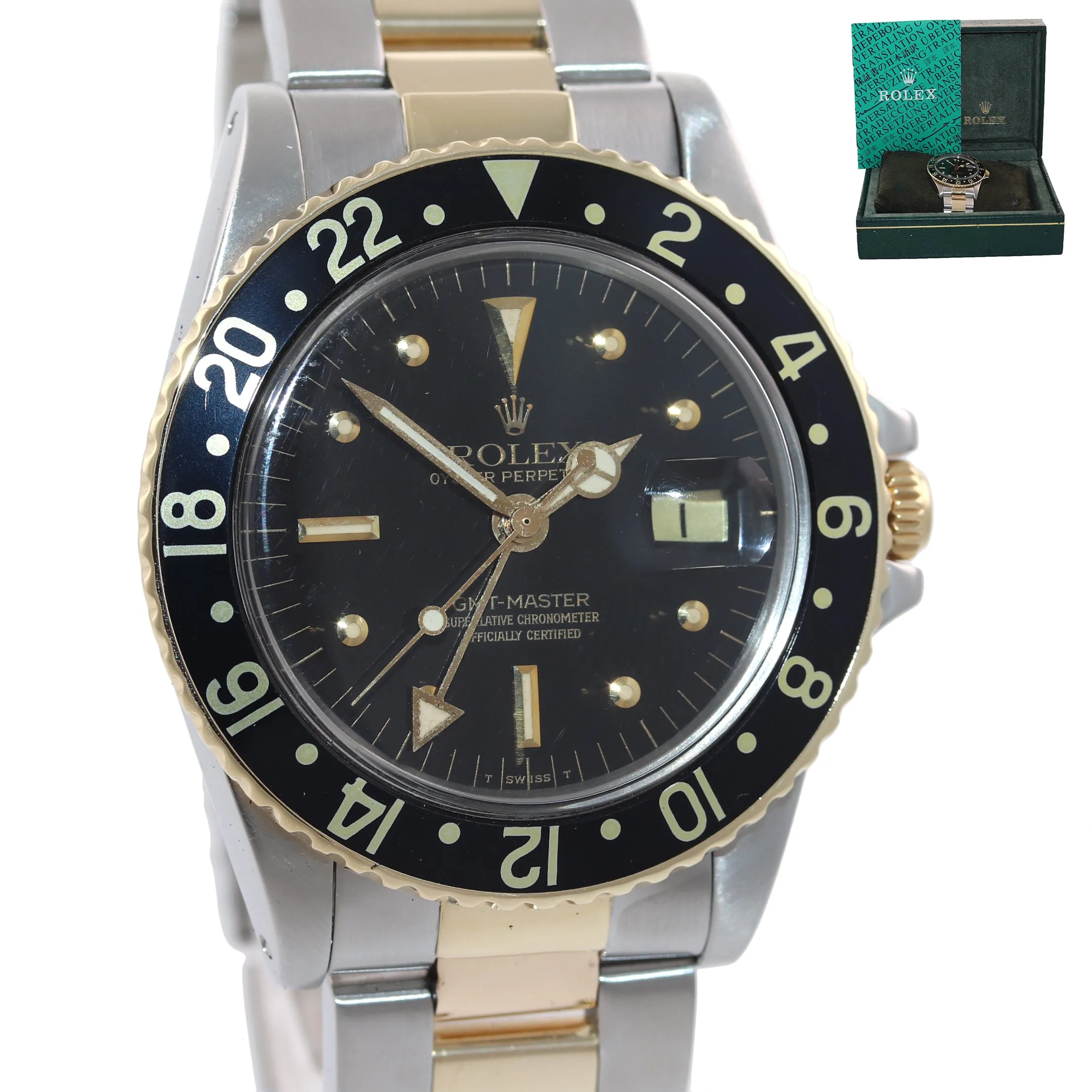 Rolex GMT-Master 1675 Jubilee Two-Tone NIPPLE Gold Steel Black Oyster Watch Box