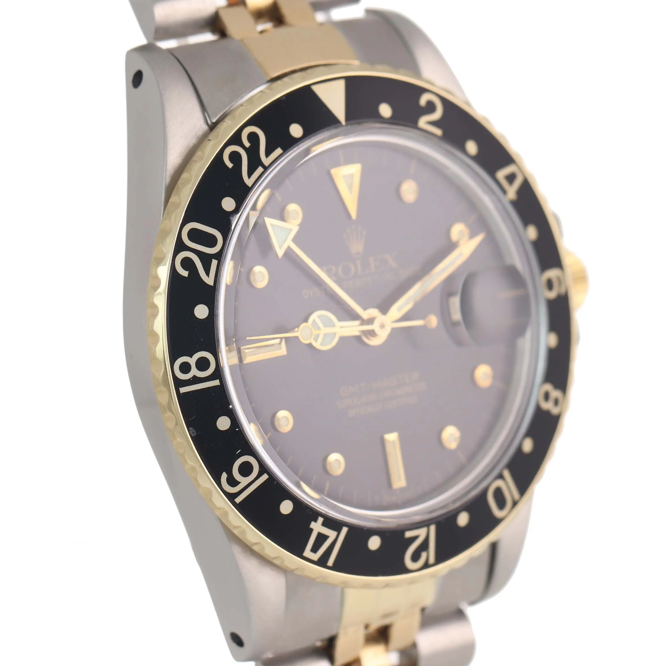 Rolex GMT-Master 16753 Jubilee Two-Tone Black Nipple Dial Gold Bezel Steel Watch