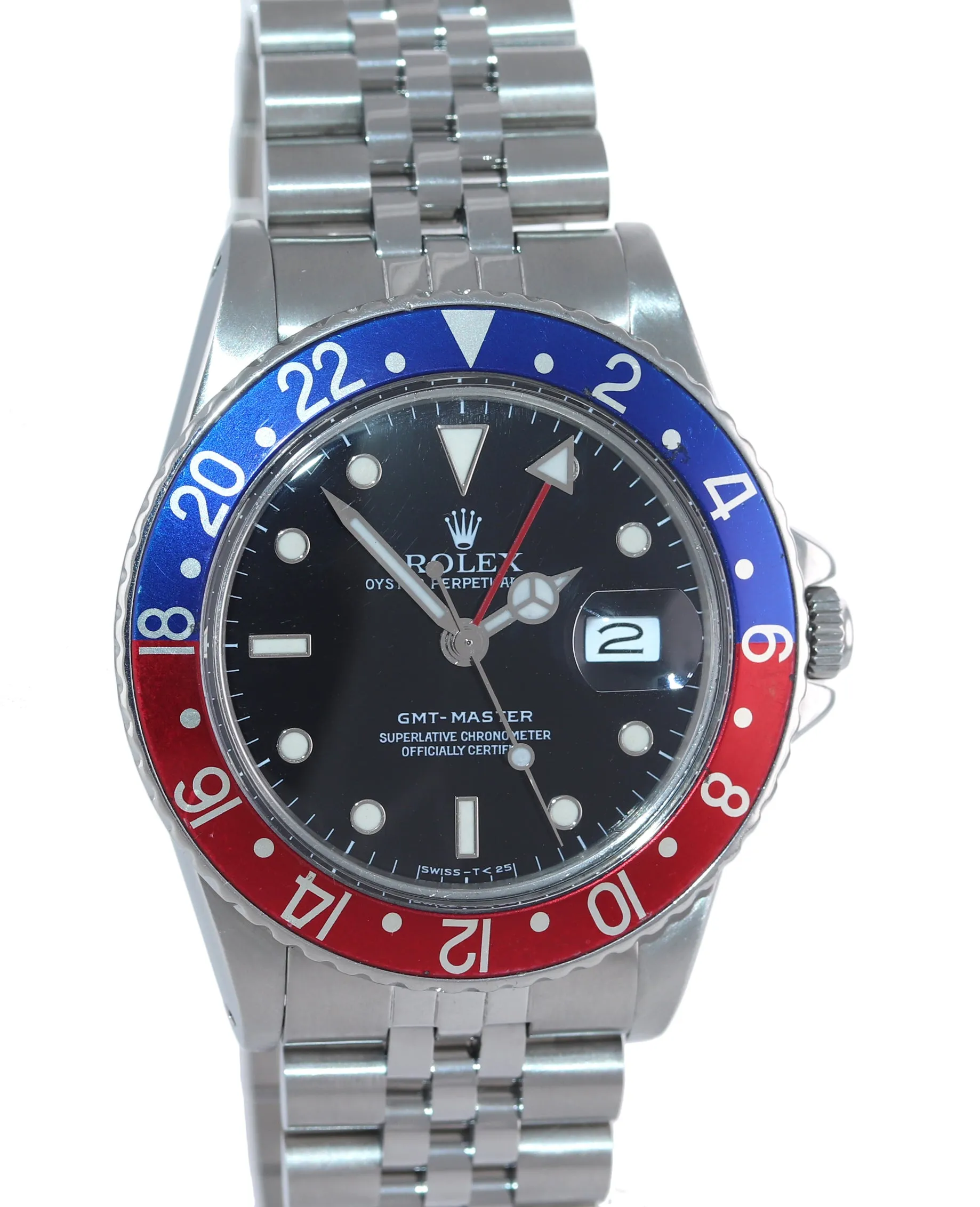 Rolex GMT-Master Pepsi Blue Red Steel 16750 40mm Jubilee Band Date Watch