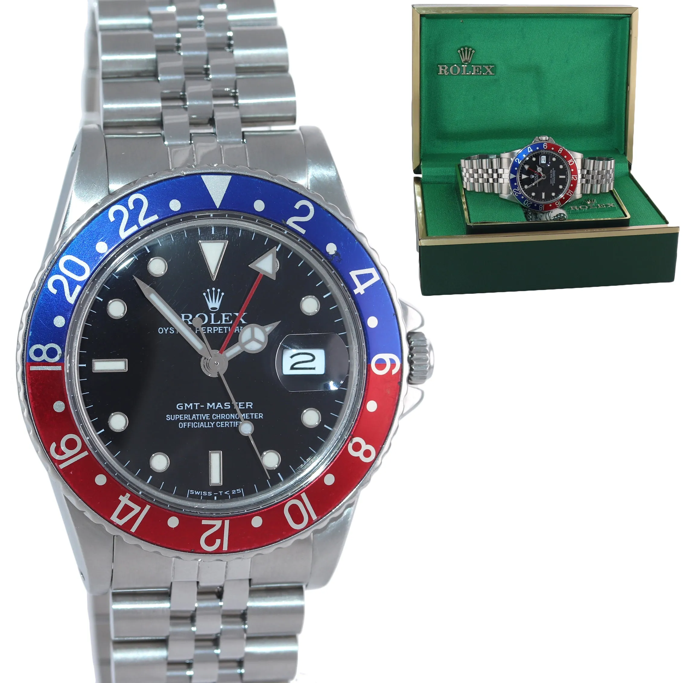 Rolex GMT-Master Pepsi Blue Red Steel 16750 40mm Jubilee Band Date Watch