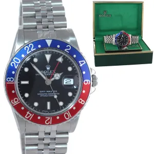 Rolex GMT-Master Pepsi Blue Red Steel 16750 40mm Jubilee Band Date Watch
