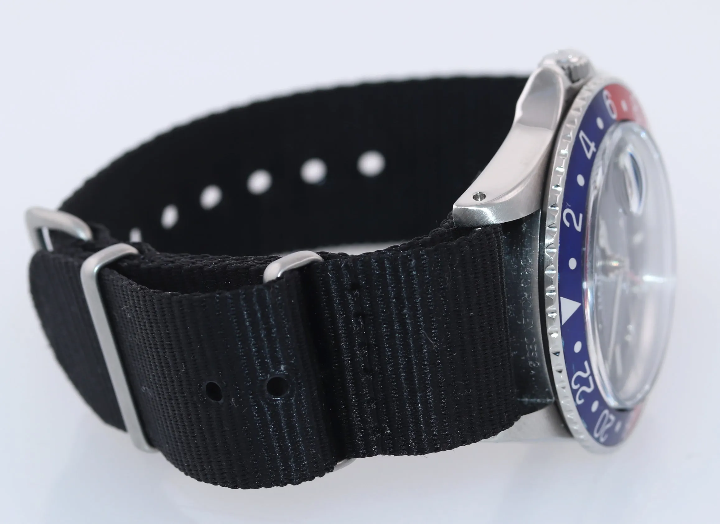 Rolex GMT-Master Pepsi Blue Red Steel Bezel 16750 40mm Nato Date Watch