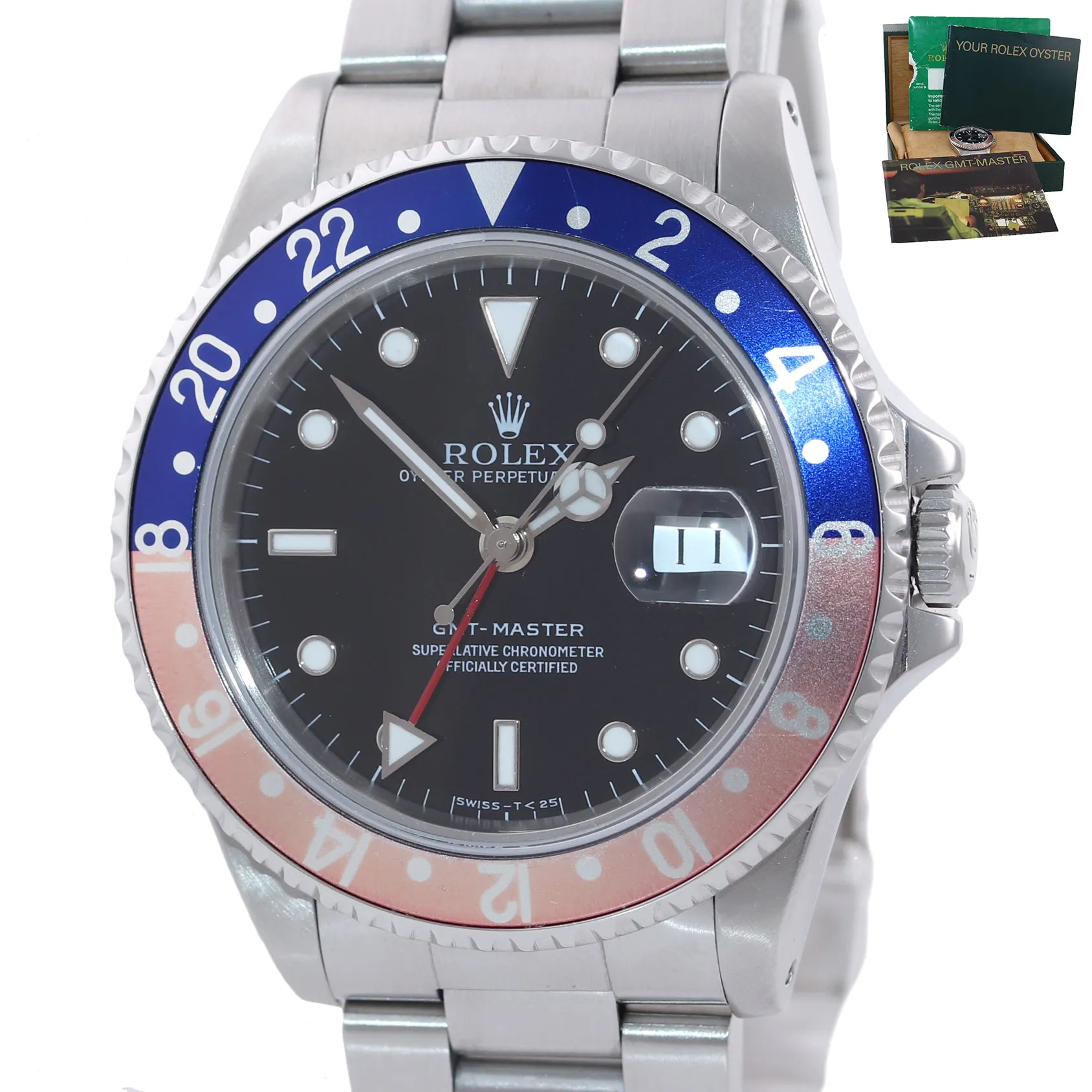 Rolex GMT-Master Pepsi Steel 16700 Blue Red 40mm TRITIUM DIAL Watch Box