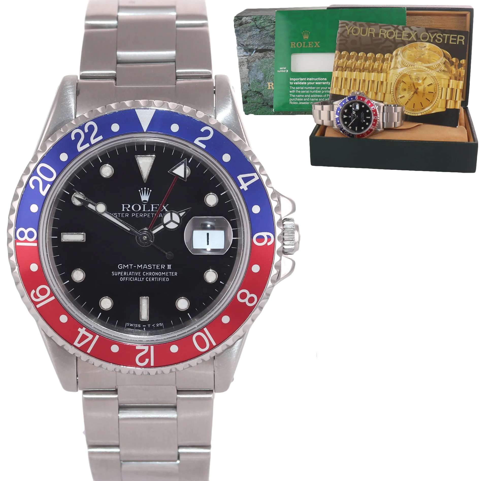 Rolex GMT-Master Pepsi Steel 16710 Blue Red Steel 40mm Date Watch Box.