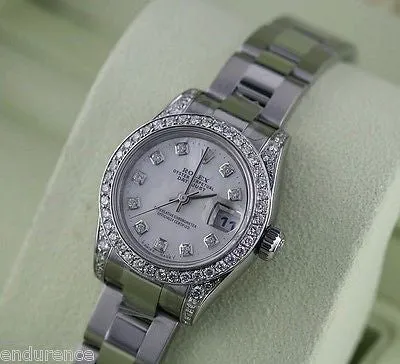 ROLEX LADIES DATEJUST STAINLESS STEEL DIAMOND MOP DIAL BEZEL & LUGS 179160