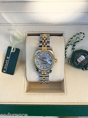 ROLEX LADIES DATEJUST TWO TONE FACTORY MOTHER OF PEARL DIAMONDS DIAL 179173